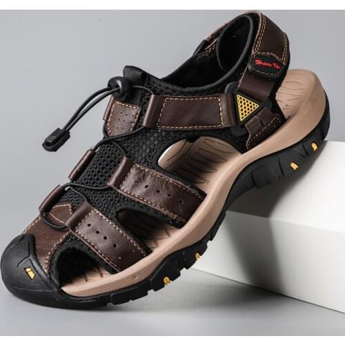 Classic Mens Sandals Summer Genuine Leather Sandals Breathable Mens Brand Shoes Luxury Sandals Soft Outdoor Men Roman Sandals