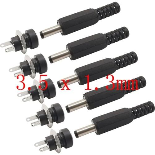 3.5x1.3mm DC Power Supply Male Plug + Female Jack Panel Mount Solder Wire Connector 3.5*1.3mm DC Plug Socket Connectors