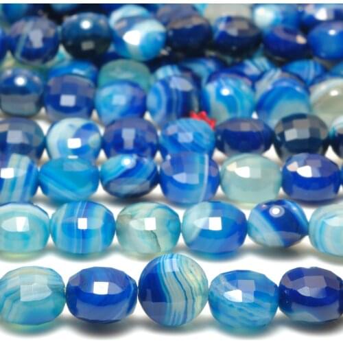 Blue Banded Agate Faceted Coin Loose Beads Wholesale Gemstone Semi Precious Stones Bracelet Necklace Diy Jewelry Making Design