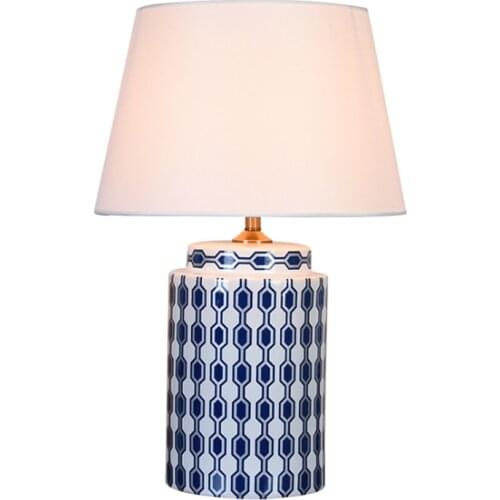 Modern American Country Blue White Ceramic Table Lamp Foyer Bed Room Porcelain Nordic Desk Decor Light 2049