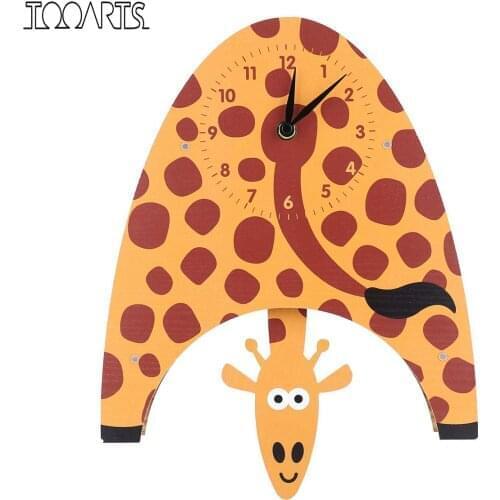 Tooarts Cartoon Animal Clock, Swinging Giraffe Clock, MDF Wooden Wall Clock, Clock for Kids Room Living Room, Home Decor