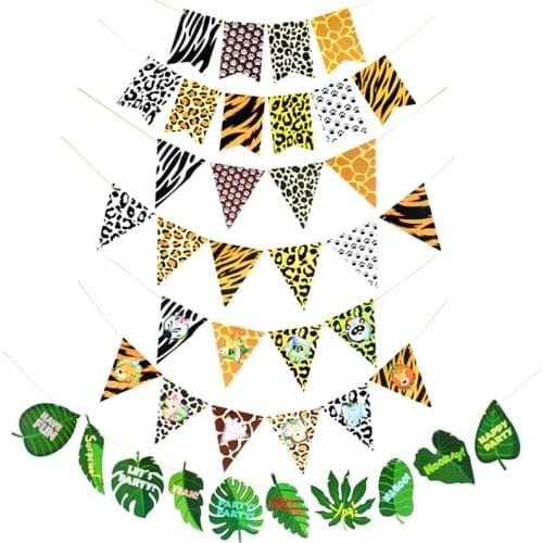 Turtle leaf Primitive tribe Animal Printed Triangle Banner Cartoon Pennant DIY Birthday Wedding Party Decor