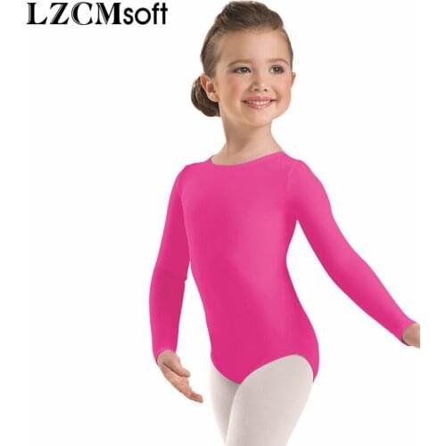 LZCMsoft Girls Spandex Nylon Scoop Neck Long Sleeve Leotard Child Black Gymnastics Leotards Ballet Dance Wear Great For Workout