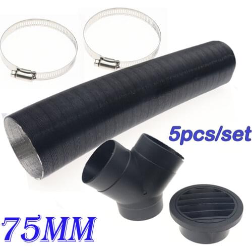 75mm Heater Pipe Duct + Round Flat Warm Air Outlet + Y Piece + Vent Hose Clips Set For Webasto Eberspacher Propex Diesel Heater