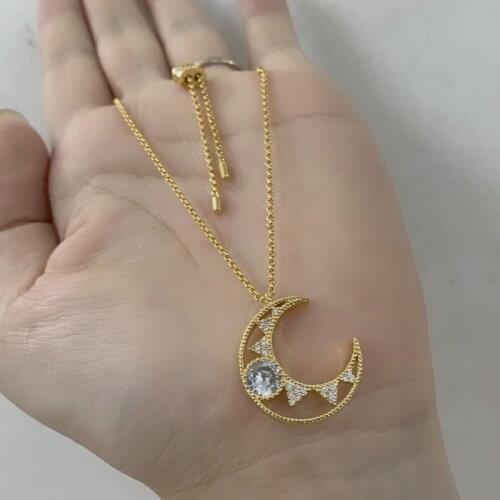 UMGODLY Yellow Gold Color Star Moon Pendant Adjustable Necklace Micro Cubic Zirconia Women Brand Fashion Jewelry