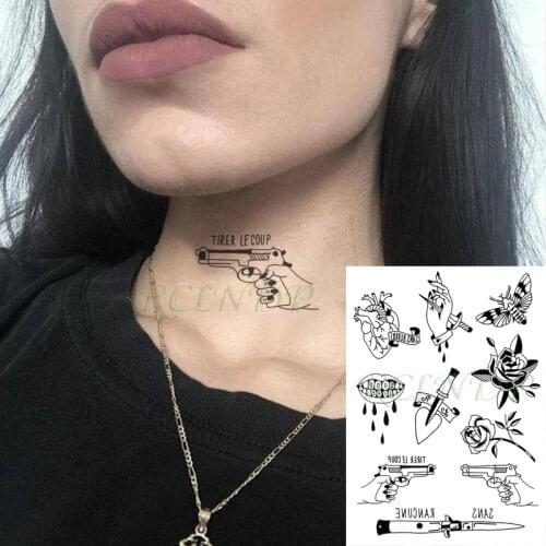 Waterproof Temporary Tattoo Sticker Heart Butterfly Rose Gun Knife Fake Tatto Flash Tatoo Neck Leg Arm Body Art for Women Men
