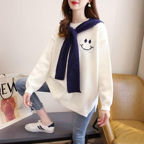 Knitted top knitted female Korean version 2021 autumn and winter new loose college style sweater pullover