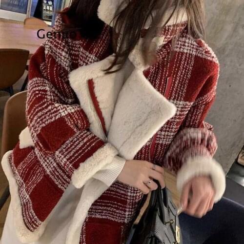 Cotton jacket women 2020 winter new Korean version of the loose lattice Sen thick lamb wool coat trend