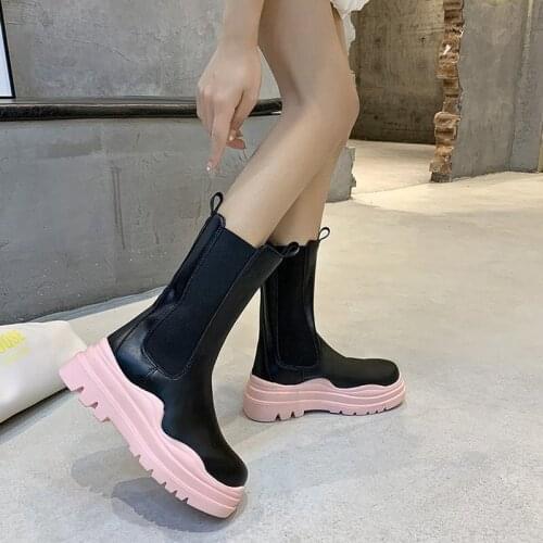 2021 Designer Brand Chunky Platform Chelsea Boots Women Street Style Elastic Band Ankle Boots For Women Fashion Spring New