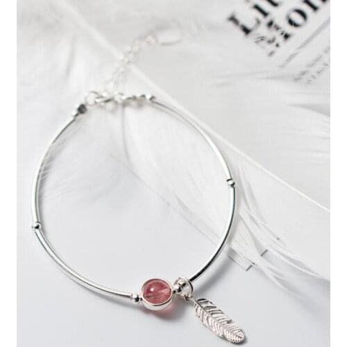 925 Sterling Silver Link Chain Crystal Ball Feather Charm Bracelet&Bangle For Women Elegant Party Jewelry Pulseras sl261