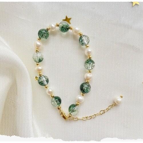 Green Ghost Freshwater Pearl Bracelet Female Korean Fashion Crystal Couple Girlfriend Bracelet Birthday Gift Bracelet Wholesale