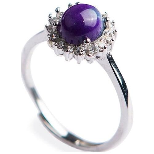 Genuine Natural sugilite Gems Purple Crystal Round Stone Beads Adjustable Size Women Fashion Ring 7*7mm