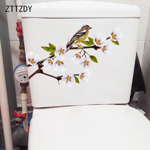 ZTTZDY 27.7CM×16.5CM Cherry Blossom Branch Classic Toilet Stickers Interesting Home Room Wall Decor T2-0821
