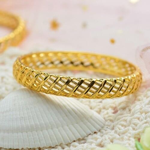 1PCS 24k Dubai Gold Bangles for Women Girl Baby Middle East Gold Bangles Ethiopian Mesh Bracelets Wedding Jewelry African Gifts