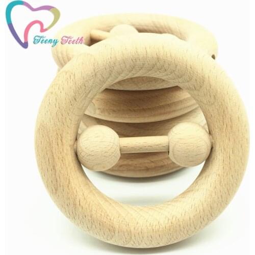 Teeny Teeth 1 PC Wooden Baby Rattle Toys Beech Wood Round Hand Montessori Toy Eco-friendly Wooden Sensory Play Gym Baby Chew Toy