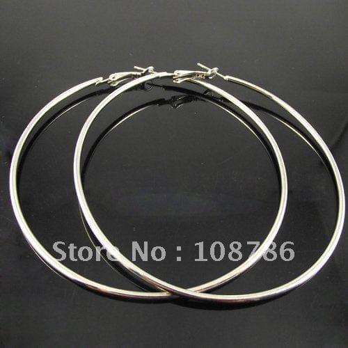 24pairs/lot free shipping 80mm Big Hoop Earrings. Fashion Circle Silver color Basketball Earrings