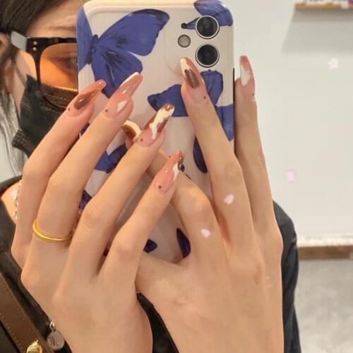 24pcs Fake Nail Patch Glue Type Removable Long Paragraph Fashion Manicure Save Time False Nail Patch ASD88