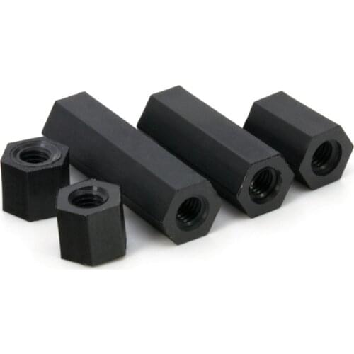 50Pcs Black Spacing Screw Hex Nylon Standoff Spacer Column M2 M2.5 M3 M4 Flat Head Double Pass Nylon Plastic