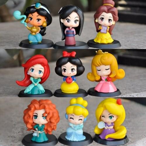 9Pcs/Lot Anime Cartoon Princess Q Version Action Figure Beauty Girl Model Figma Statue Kawaii Doll Collecting Toys Birthday Gift