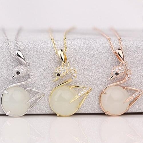 Necklace Sets For Women Goth Silver S925 Chains Vintage Luxury Zircon Jewelry Pendants Undefined Fashion Hetian Jade Little Swan