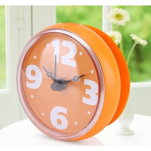 Waterproof Shower Clock Round Face Diameter 7cm Suction Cup Arabic Numerals Dial Large Display for Kitchen Orange