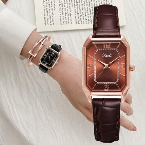Watches Women Square Rose Gold Dial Wristwatches Leather Strap Fashion Brand Watches Female Ladies Quartz Clock Reloj Mujer 2021