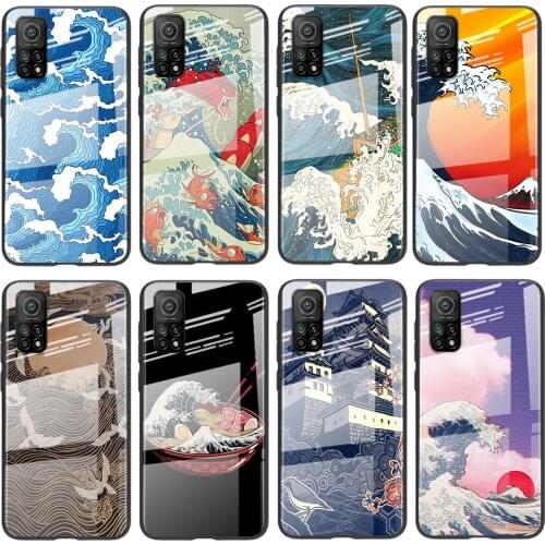 Tempered Glass Hot Luxury Cover Japanese Wave Art For Xiaomi POCO F3 F2 X3 NFC X2 M2 Pro Shockproof Shell Phone Case