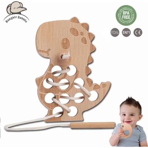 Wooden Dinosaur Threading Board DIY Toy Blocks Fingers Flexible Training Montessori Early Learning for Baby Educational Toys