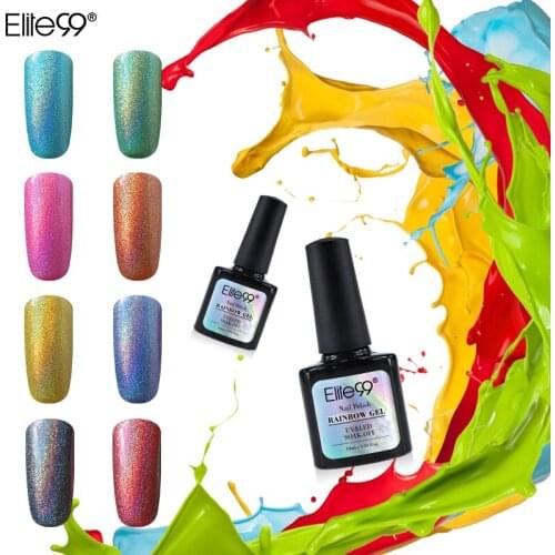 Elite99 Holographic Rainbow Gel Nail Polish No Need UV LED Lamp Gel Polish Shining Glitter Sequins Nail Art Design Varnishes