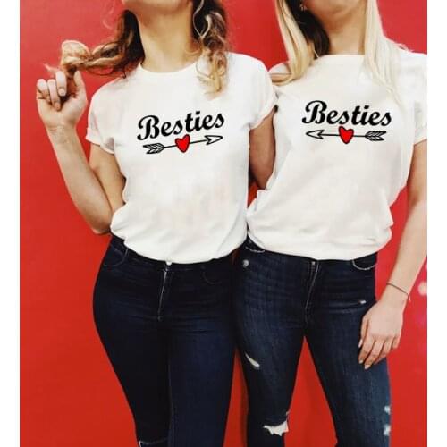 Besties Casual Letter Printed Best Friend T-Shirt BFF Sister Women Girls Lovers Couples Tee Shirt Femme Tops Clothes