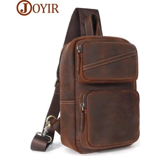 JOYIR Genuine Crazy Horse Leather Mens Sling Bag Casual Shoulder Bags for Men Travel Chest Bags Vintage Crossbody Chest Pack