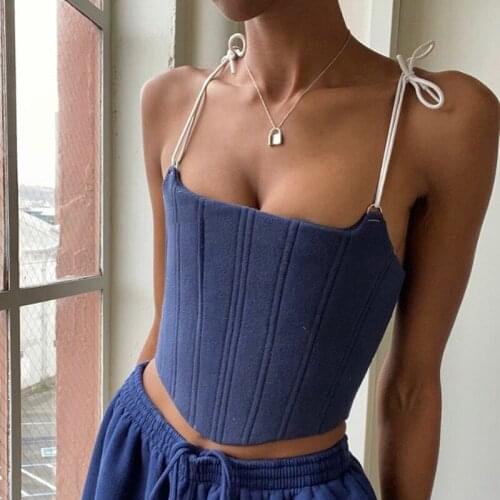 Lace Up Slip Corset Crop Tops Sleeveless Off Shoulder Strapless Backless Bandage Tanks Top Female Vest Short Bustier Streetwear