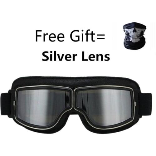 Best Selling Vintage Goggles Motorcycle Leather Goggles Glasses Cruiser Folding Goggles black-Color Leather 5-Color Lens silver