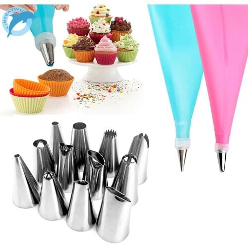 LINSBAYWU 1 PC Silicone DIY Icing Piping Cream Pastry Bags +12 Nozzle Set Cake Decorating Tools