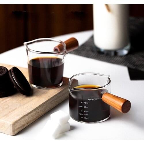 Double Mouth Measuring Cup Heat-resistant Glass Bottle Coffee Shares Pot Wooden Handle Glass Small Milk Cup Kitchen Supplies