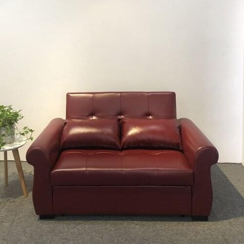 Multifunctional leather sofa bed dual-purpose 1.6 meters 1.9 meters 2.2 meters foldable push-pull small apartment wine red sofa