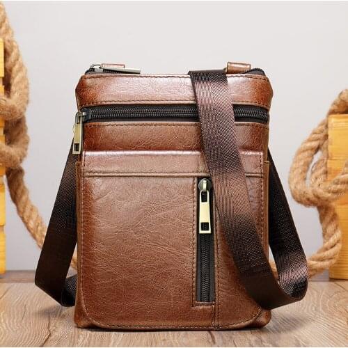 Soft Leather Handbag Small Single Shoulder Bag men Crossbody Bag Natural cowhide Shoulder Bags Vintage Small Pocket Handbag Male