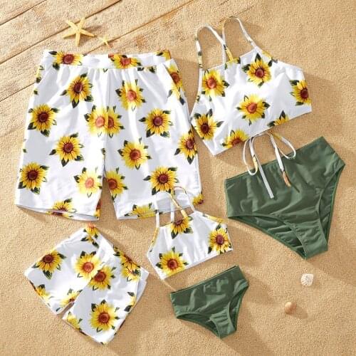 PatPat 2021 New Arrival Summer Family Look Floral Print Hollow Out One-piece Matching Swimwears