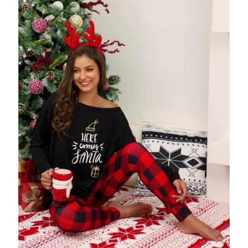 Pyjama Christmas winter pajamas Striped Long Sleeve christmas pijama woman plus size Lady Nightwear Sleepwear T-Shirt