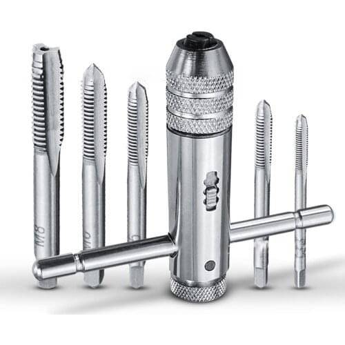 Adjustable 3-8mm T-Handle Ratchet Tap Wrench with M3-M8 Machine Screw Thread Metric Plug Tap Machinist Tool