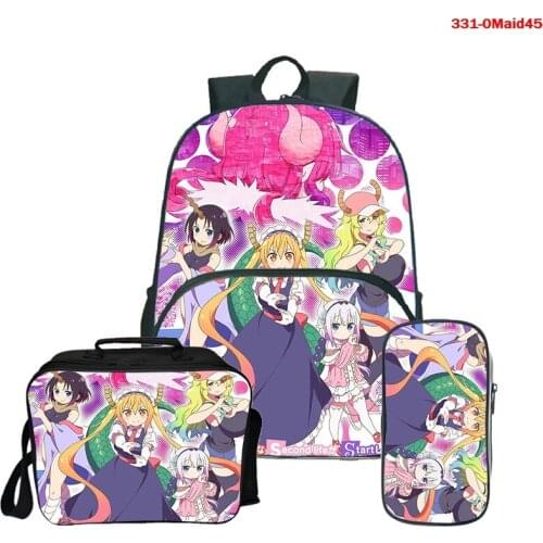 Miss Kobayashis Dragon Maid 3pcs/set Cartoon Print Backpack for Boys Children School Bags Kids Fashion Travel Book Bag Backpack