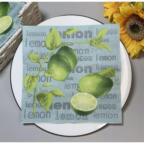 20Pcs/Pack Green Lemon Table Decoupage Paper Napkins Fruits Napkin Paper Tissue for Xmas Wedding Party Supplies Hot Sale A