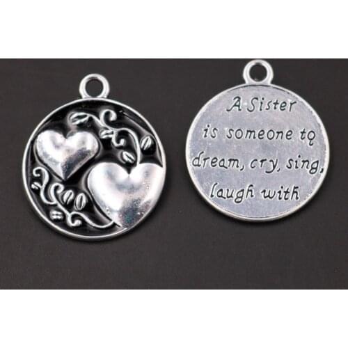 A Sister Is Someone To Dream, Cry,Sing,Laugh With Tag Pendant Enamel Charm DIY Jewelry Handicrafts Making 29*25mm 6pcs