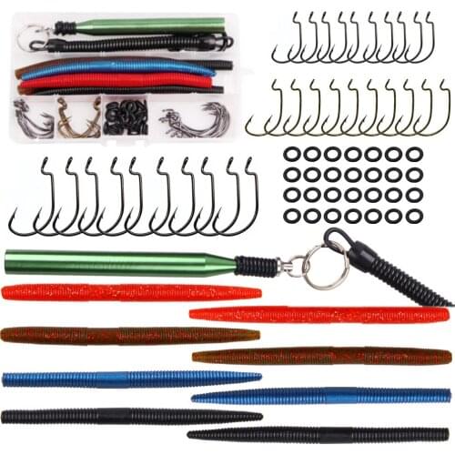Shaddock 70Pcs Wacky Worm Kit Fishing Lures Including Wacky Rig Tool Wacky Hooks Soft Baits Rig O-Ring