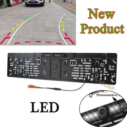 LED Dynamic Trajectory Tracks Night vision EU Car License Plate Frame Rear View Camera Car Parking Backup CCD Camera