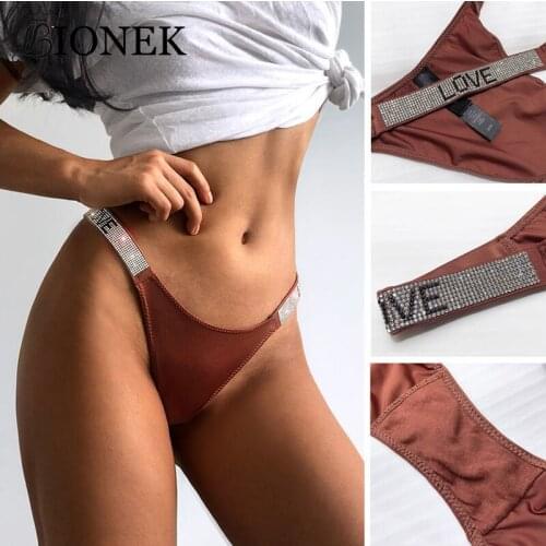 BIONEK Panties for Women Sexy Thong Letter Rhinestones Belt G-String Low-Rise Tanga Shorts Briefs T-back String Underwear