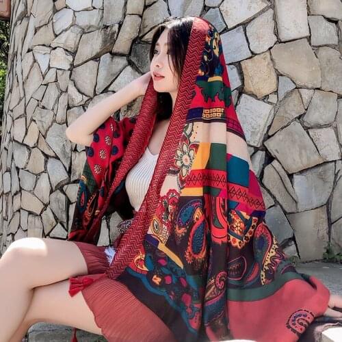 Tufaha Cotton and Hemp Scarfr Sunscreen Holiday Beach Shawl Scarf, Shawl Four Seasons Beach Decorate