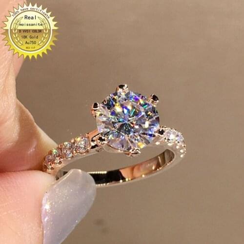 Solid 18K Gold 1ct Moissanite Diamond Ring D color VVS With national certificate 041