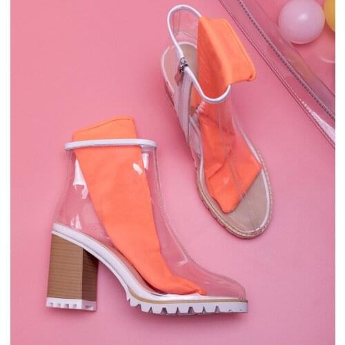 PVC Transparent Ankle Boots For Women High Heels Rain Botas Mujer Zipper Jelly Shoes Spring Autumn Pointed Toe Pumps