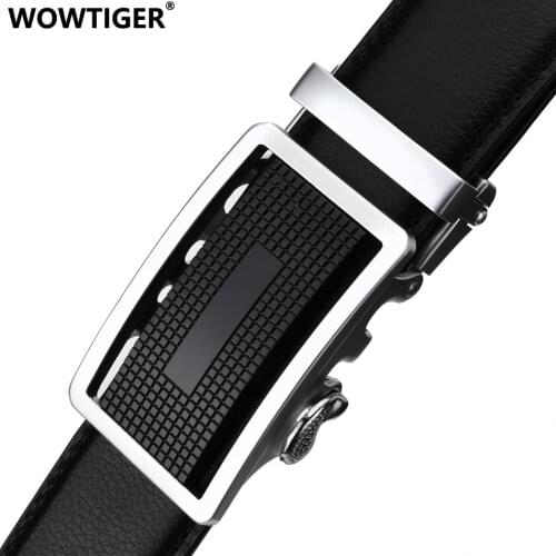 WOWTIGER Hollow out Alloy buckle width 3.5cm black Cowhide Genuine Luxury Leather mens Belt Automatic buckle Belts for Men